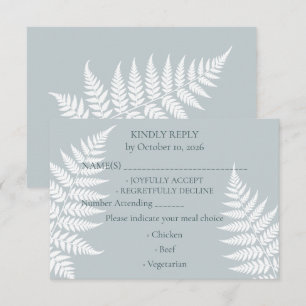 Elegante Eisblaue Weiße-Farn-Hochzeit RSVP Karte