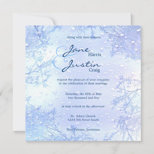 elegante eisige Hochzeit des Wintereisblaus laden Einladung (Vorderseite)
