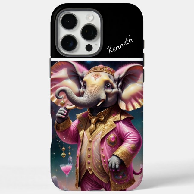 Elegante Elefanten im Weltraum iPhone 16 Pro Max Hülle (Rückseite)