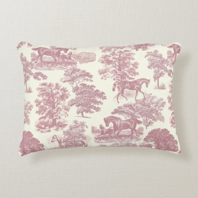 Elegante Elegante Chic Rosa Pferde Land Toile Dekokissen (Vorderseite)