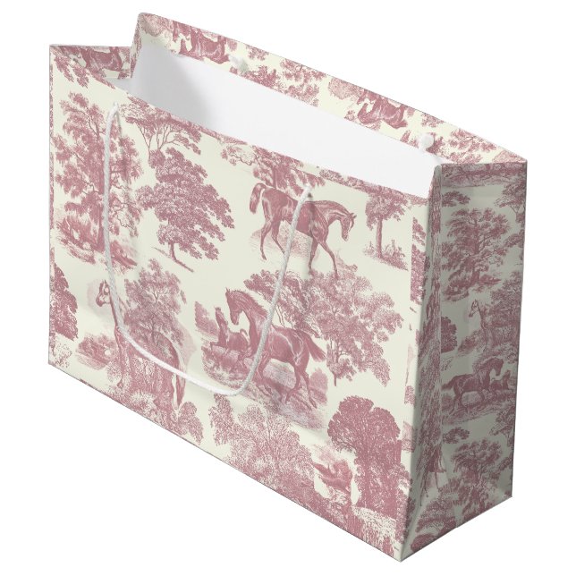 Elegante Elegante Chic Rosa Pferde Land Toile Große Geschenktüte (Vorderseite Schrägansicht)
