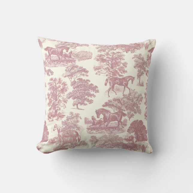 Elegante Elegante Chic Rosa Pferde Land Toile Kissen (Vorderseite)