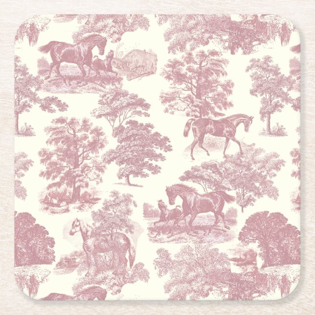 Elegante Elegante Chic Rosa Pferde Land Toile Rechteckiger Pappuntersetzer (Vorderseite)