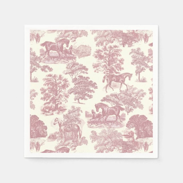 Elegante Elegante Chic Rosa Pferde Land Toile Serviette (Vorderseite)