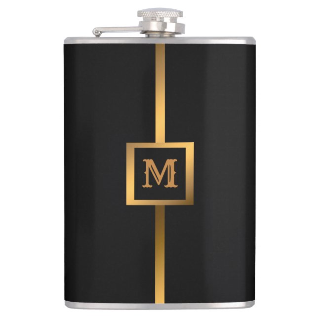 Elegante Elegante Moderne Black Gold Marmor Flachmann (Vorderseite)