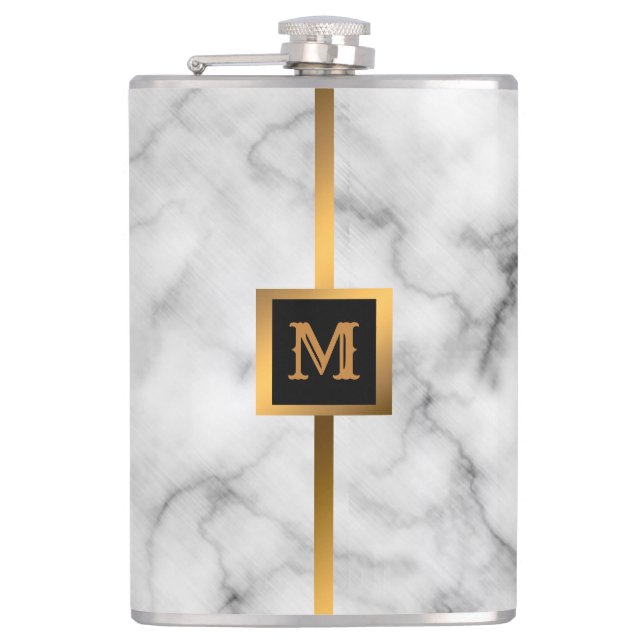 Elegante Elegante Moderne Black Gold Marmor Flachmann (Vorderseite)