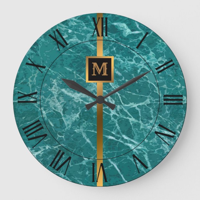 Elegante Elegante Moderne Black Gold Marmor Große Wanduhr (Vorderseite)