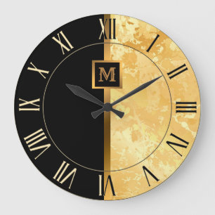 Elegante Elegante Moderne Black Gold Marmor Große Wanduhr