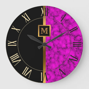 Elegante Elegante Moderne Black Gold Marmor Große Wanduhr