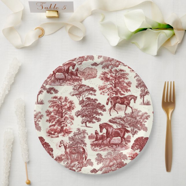 Elegante Elegante Rote Pferde Kulturelle Sehenswür Pappteller (Hochzeit)