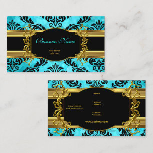 Elegante, elegante tealblaue Gold-Damaskus-Blumen Visitenkarte