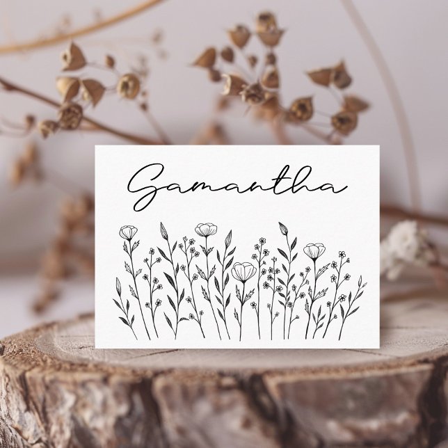 Elegante Elegante Wildblume Platzkarte (Chic Elegant Wildflower Line Art Simple Custom Place Card
)
