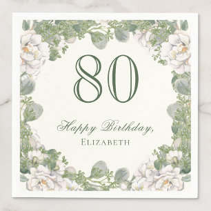 Elegante Elfenbein-Blumen-80.-Geburtstagsserviette Serviette