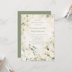 Elegante Elfenbein Blumen Bridesmaids Luncheon Einladung