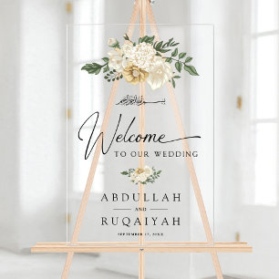 Elegante Elfenbein-Blumen-Muslim-Hochzeitsbegrüßun Acrylschild