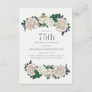 Elegante Elfenbein-Creme-Blumen 75. Geburtstag Einladung