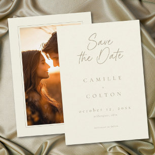 Elegante Elfenbein-Creme Minimalistische Hochzeits Save The Date