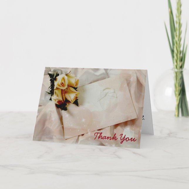 Elegante Elfenbein & Gelbe Rose Wedding Dankeschön Dankeskarte (Vorderseite)