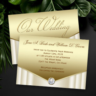 Elegante Elfenbein-Gold-Diamant-Strudel-Hochzeit Einladung