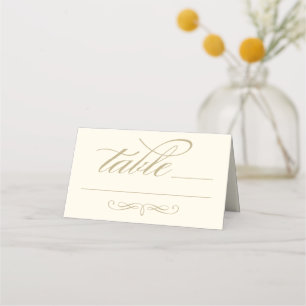 Elegante Elfenbein-Gold-Kalligrafie-Schrift Hochze Platzkarte