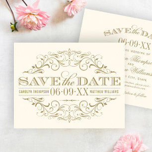 Elegante Elfenbein-Gold-Verzierte Flourish-Hochzei Save The Date