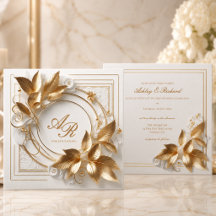 Elegante Elfenbein-Goldene Hochzeits-Einladung