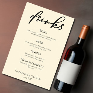 Elegante Elfenbein-Hochzeitsbar-Menü-Drinks einfac Poster