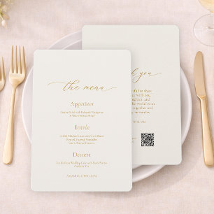 Elegante Elfenbein-Hochzeitsmenükarte & Dankeskart Einladung