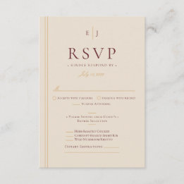 Elegante Elfenbein-Menüauswahl Weinberg Hochzeit RSVP Karte