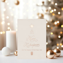 Elegante Elfenbein-Roségold-Baum-Weihnachtskarte