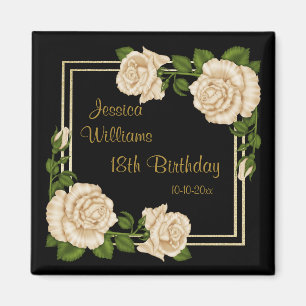 Elegante Elfenbein-Rosen u. GoldGlitzer-18. Magnet