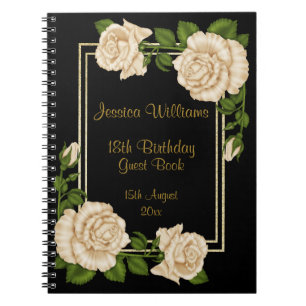 Elegante Elfenbein-Rosen u. GoldGlitzer-18. Notizblock