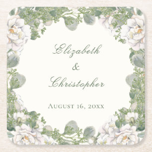 Elegante Elfenbein-Salbei-Grün-Blumen-Hochzeitsunt Rechteckiger Pappuntersetzer