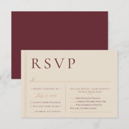 Elegante Elfenbein- und Burgunder-Hochzeitsmenüwah RSVP Karte