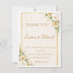 Elegante Elfenbein- und Gold-Blumen-Hochzeit-Danke Dankeskarte