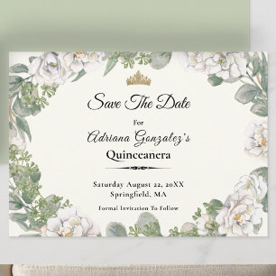 Elegante Elfenbein- und Salbeigrüne Quinceanera Save The Date