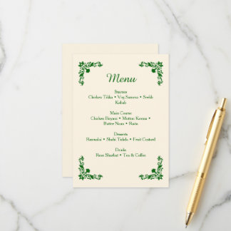Elegante Elfenbein- und Smaragd-Blumenhochzeitsmen Begleitkarte