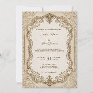 Elegante Elfenbein Vintage-Spitze Hochzeitseinladu Einladung