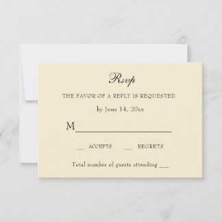 Elegante elfenbeinfarbene minimalistischer Hochzei RSVP Karte