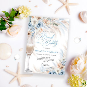 Elegante Elfenbeinrosen Blaue Florale Brunch-und-S Einladung
