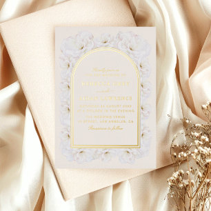 Elegante Elfenblumen-Hochzeit mit goldenem Bogenra Folieneinladung