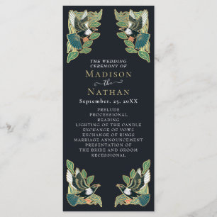 Elegante Elster Art Nouveau Hochzeitsprogramm Programm