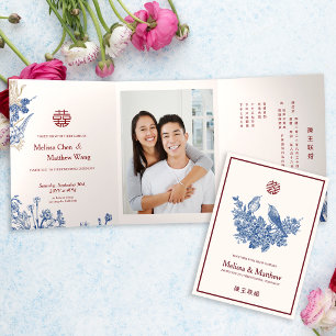 Elegante Elster-Blumen-Chinesische Hochzeit Dreifach Gefaltete Einladung