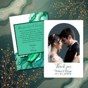 Elegante Emerald Aquamarin Marble Watercolor Weddi Dankeskarte