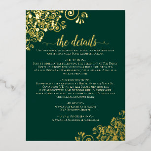 Elegante Emerald & Gold Foil Wedding Details Card Folie Einladungspostkarte