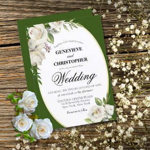 Elegante Emerald Green Floral Gold Wedding Einladung