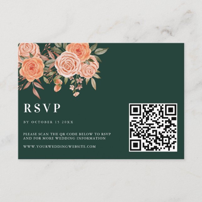 Elegante Emerald Green Floral Hochzeit im Herbst W Begleitkarte (Vorderseite)