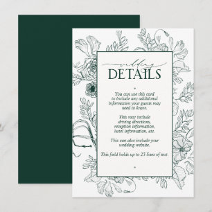 Elegante Emerald Green Floral Wedding Details Begleitkarte