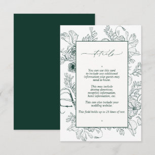 Elegante Emerald Green Floral Wedding Details Begleitkarte