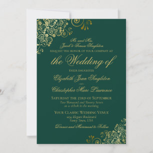 Elegante Emerald Green & Gold Class feierliche Hoc Einladung